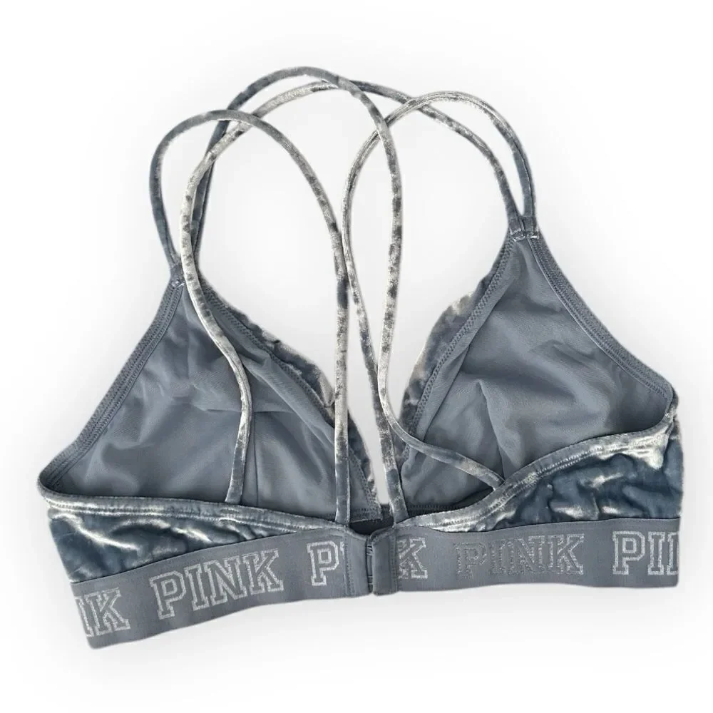 PINK Victoria’s Secret Crushed Velvet Bralette Blue Size Large